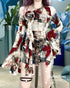 Abstract Print Flare Sleeve Top